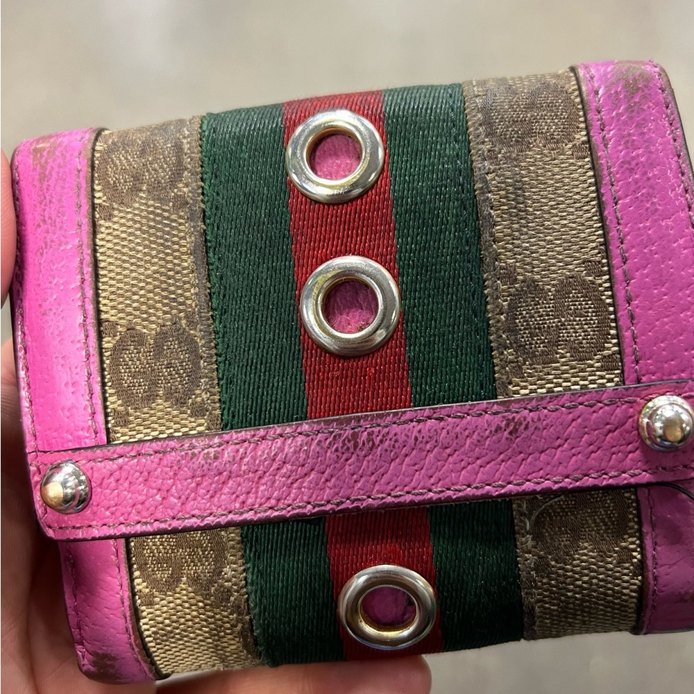Gucci Pink and Green Striped Wallet